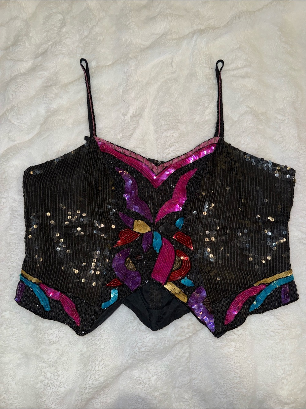 Vintage Frank Usher Beaded Sequin Bustier Silk-Lined Top